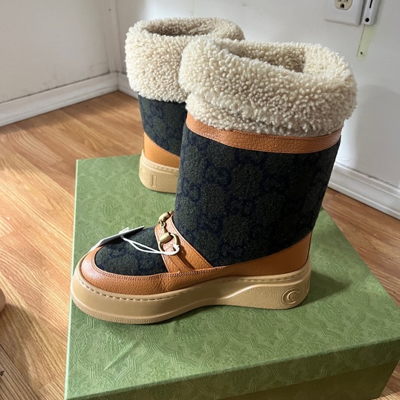 NIB Gucci GG wool shearling-lined horsebit snow boots- IT 36 US 6 - Picture 9 of 14
